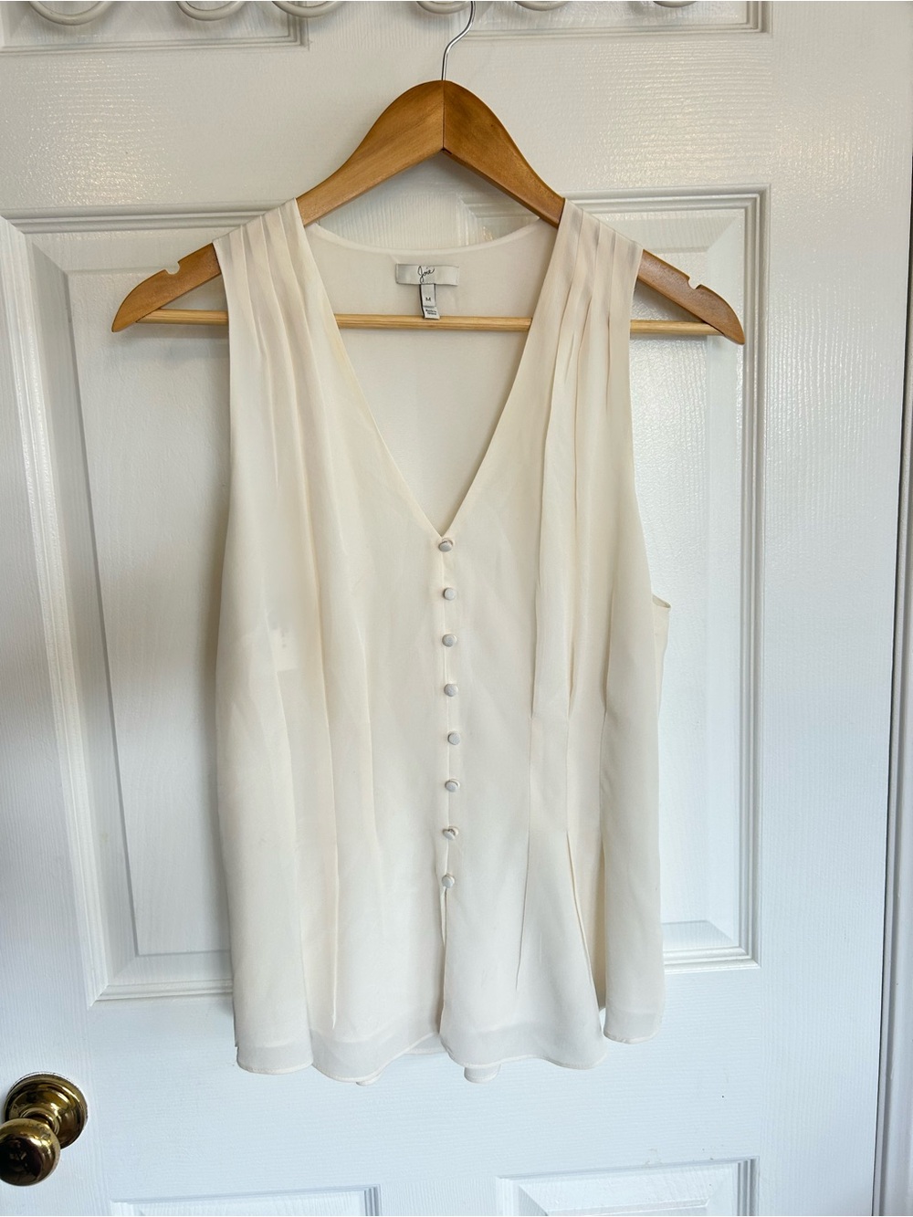 Joie Silk Blouse | Cream Sleeveless Button Front | Size M